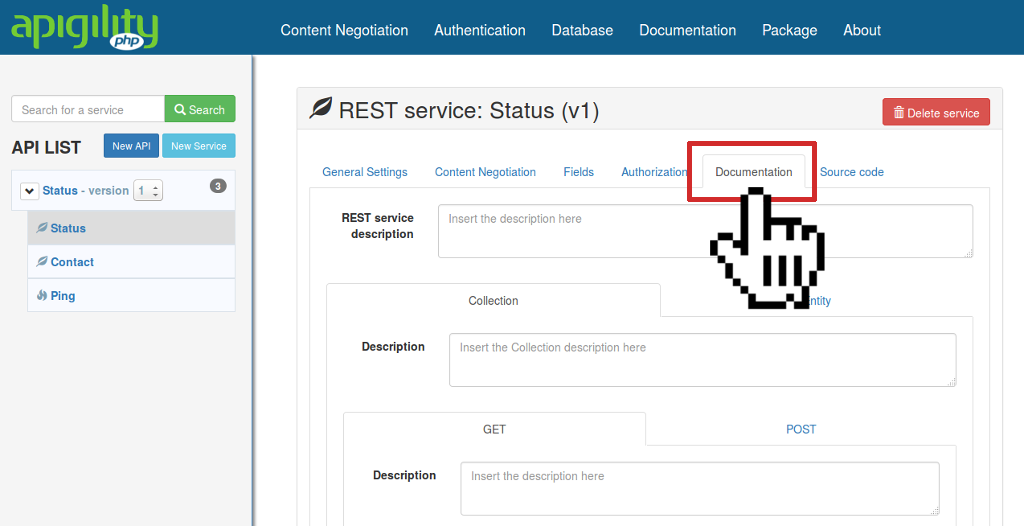 Documentation tab