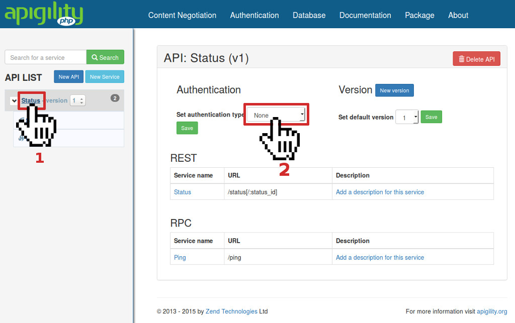 Authentication per API