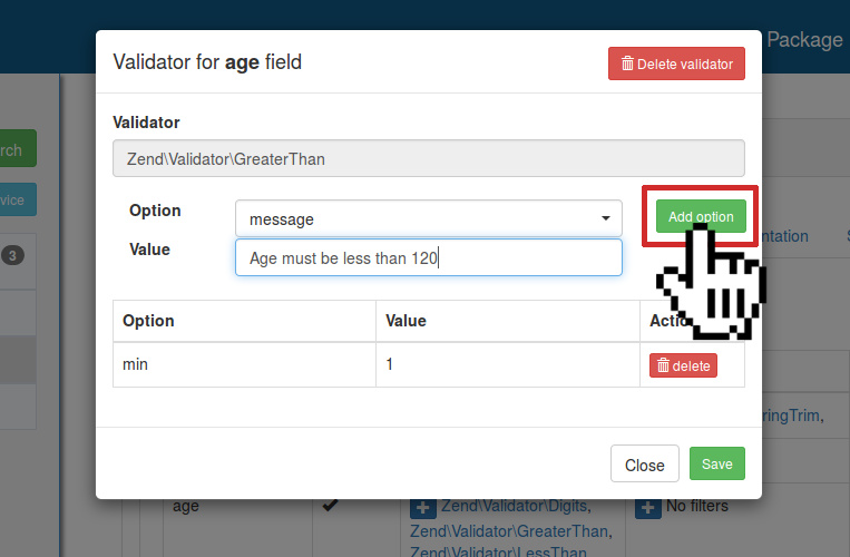 Content Validation Validator Error Message